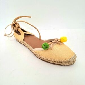 AQUAZZURA CLOTH FLATS Espadrilles Sandals Shoes Pom Pom 39 8